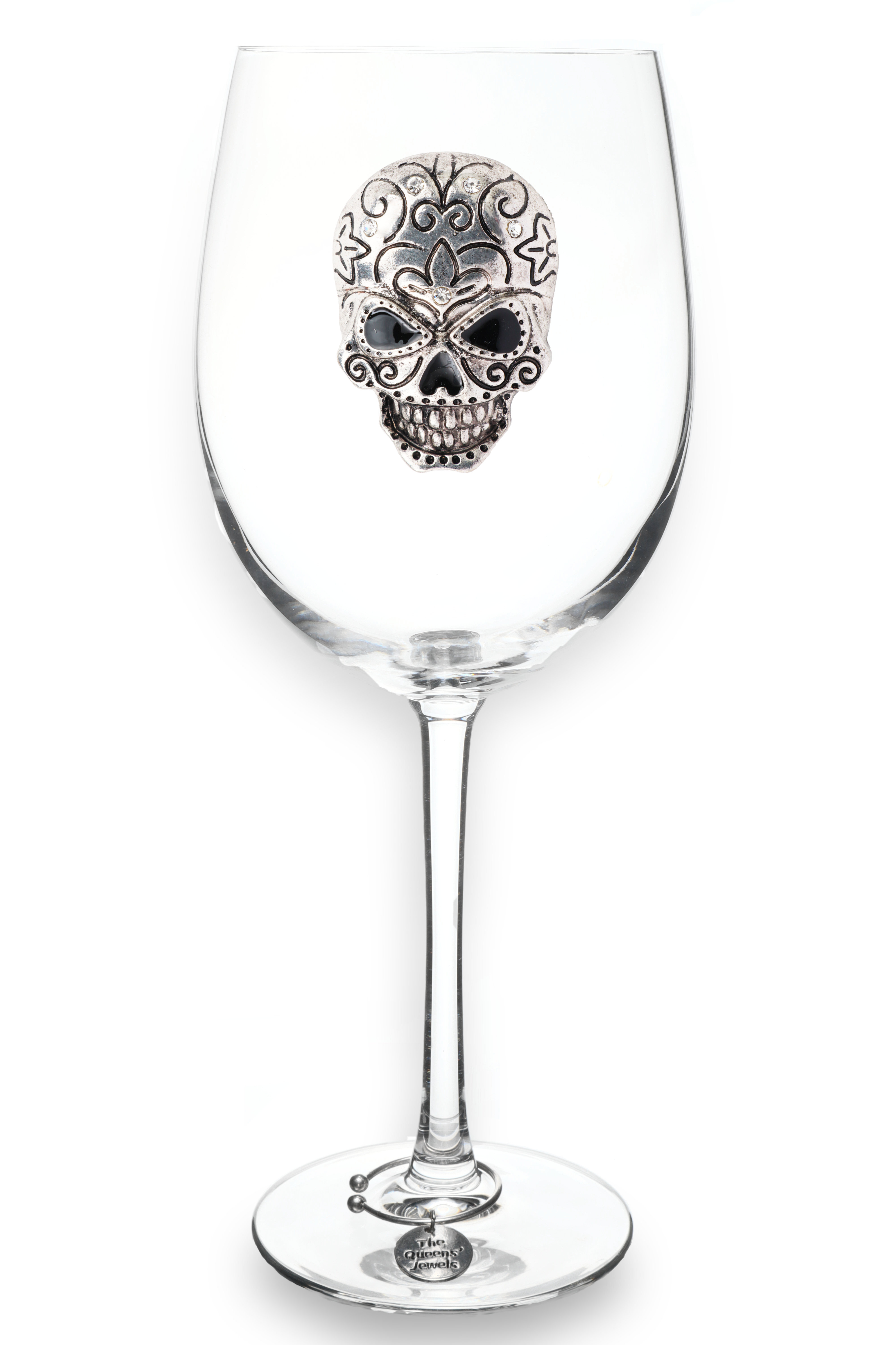 Way to Celebrate Clear Glass Stemless Wine Glass with Skull Pattern 