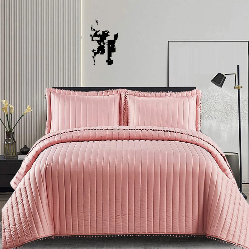 Microfiber Bedspread with Pillow Shams Included, Double Bedspread + 2 Standard Shams, Pink