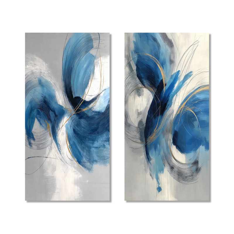 «Abstract Swirl» dans des tons bleus et blancs - impression minimaliste sur toile 2 pièces bleu minimaliste, Toile tendue