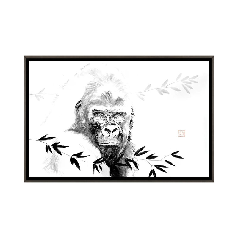 Gorilla Beringei Beringei - Wall Art Print - Wrapped Canvas, 48" x 32", Framed Canvas, Grey