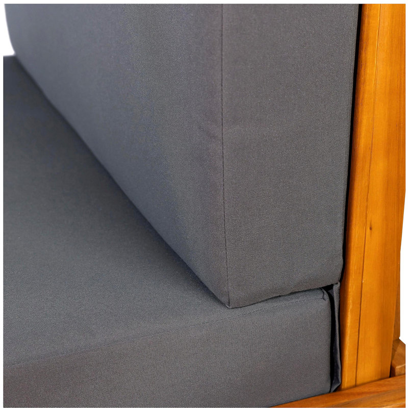 Ensemble de méridienne de salon en bois d'acacia massif avec COUSSIN LUNGE (gris foncé + TIPLE FOLDS) - Version crème assortie disponible