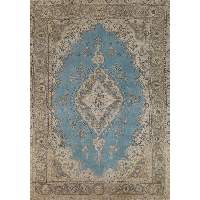 Tapis bleu médaillon traditionnel 8 x 11