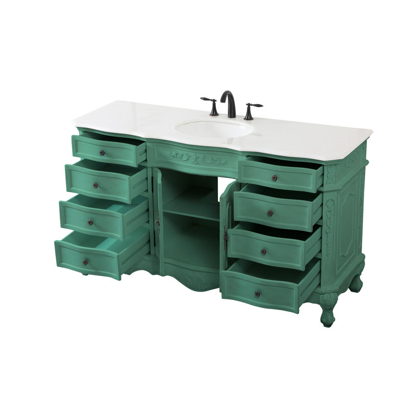 Ensemble de meuble-lavabo simple 60 po Lunette, Menthe rétro, Blanc ivoire