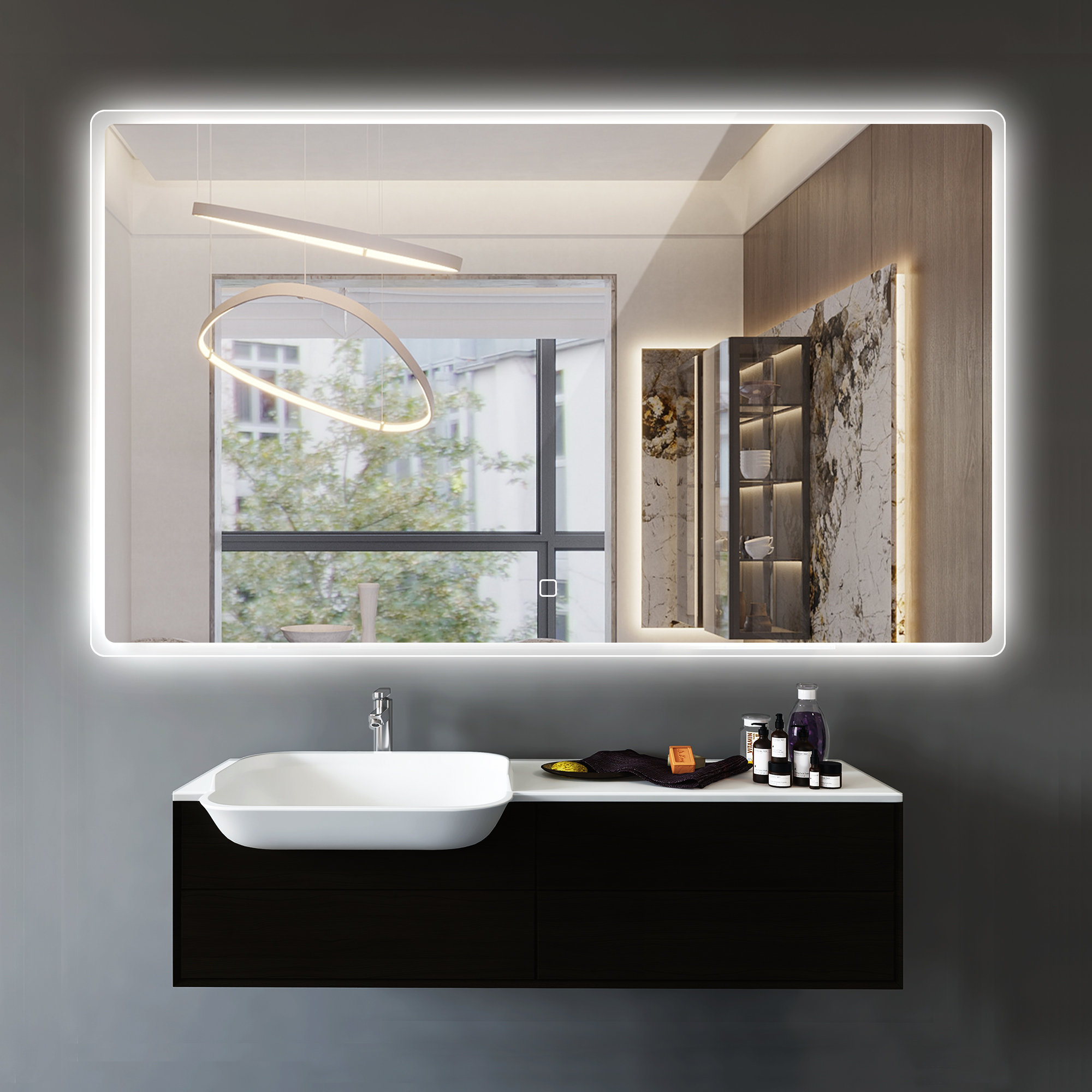S·BAGNO Large Led Mirror 60x35 Inch Led Backlit Illuminated Bathroom