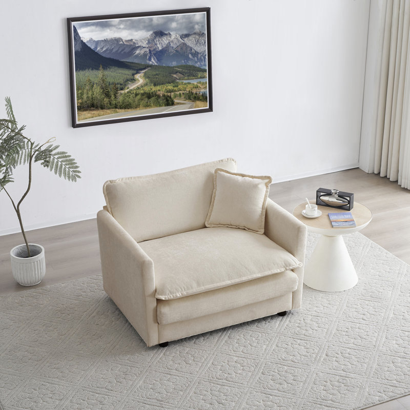 Upholstered Armchair, Chenille Fabric Sofa, For Living Room , Light Coffee Chenille
