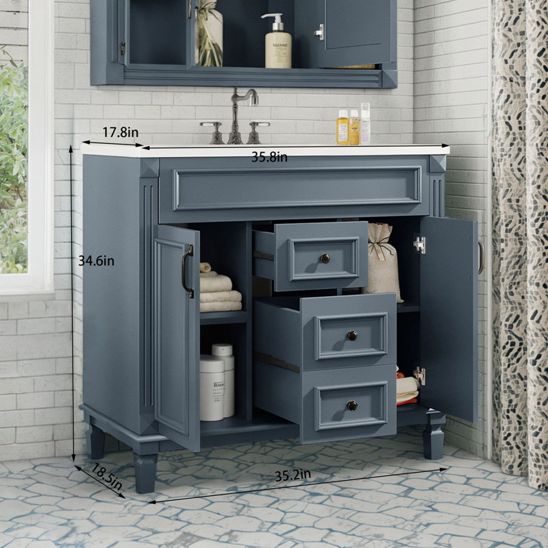This Single-Sink Bathroom Vanity With A Top Sink Is Paired With A Modern Storage Cabinet With 2 Soft-Closing Doors And 2 Drawers. It Provides Practical And Convenient Storage, Efficient Space Utilization, And Is Both Beautiful And Functional.