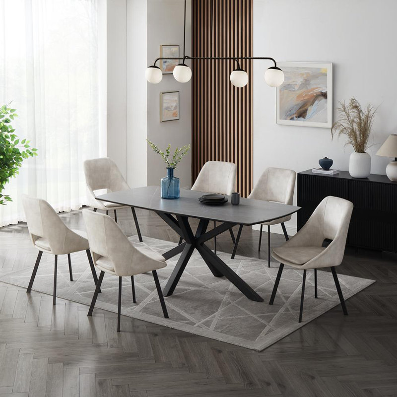 Deanie 6 - Person Dining Set, 75cm H x 150cm W x 80cm L, Cream