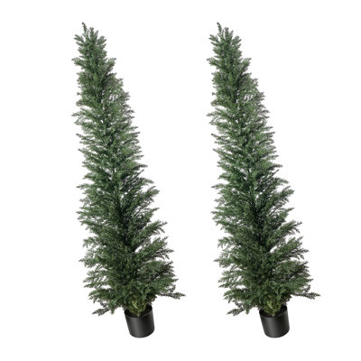 Cèdre artificiel artificiel de 8 pi avec décor de verdure, faux arbres en polyéthylène de qualité supérieure, plante artificielle verte d'intérieur et d'extérieur à l'année pour porte d'entrée, vestibule, porche, balcon, patio, jardin