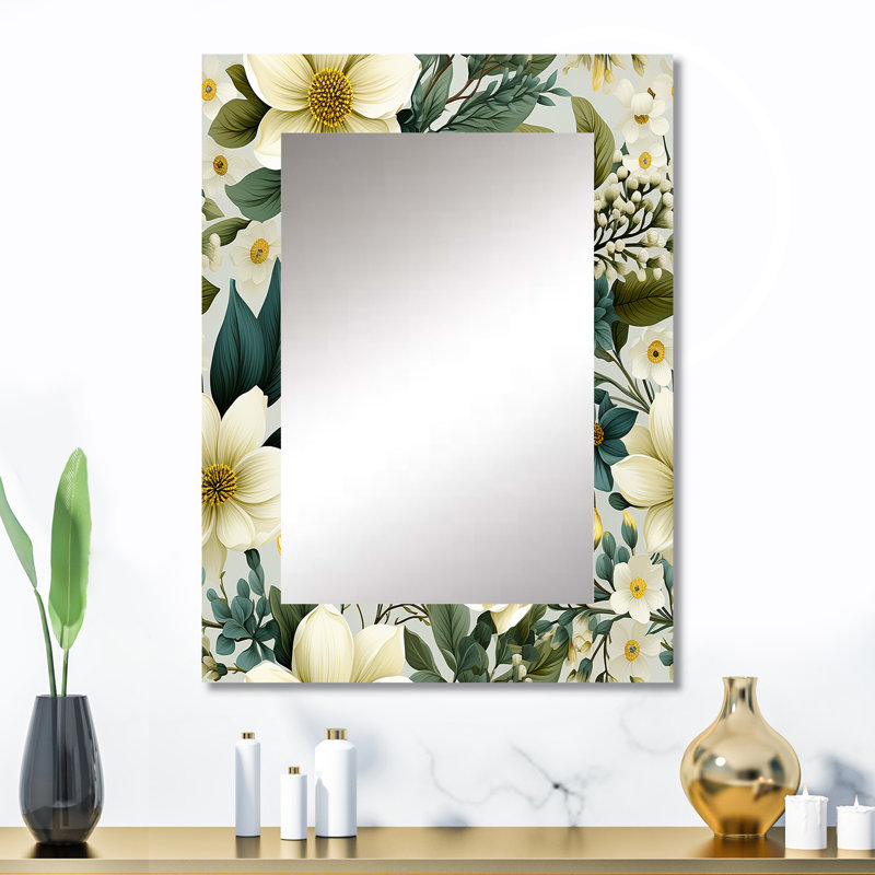 Anisia Botanical Bliss Boho Peonies Pattern - Floral Unique Mirror, Floral Large Wall Mirror, Printed Metal Art, 32" x 24"