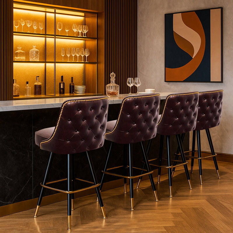 Tabouret de bar pivotant capitonné, Brun