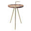 Table d'appoint en bois d'acacia avec pieds en acier à trépied, brun / or, 16 po x 23,5 po