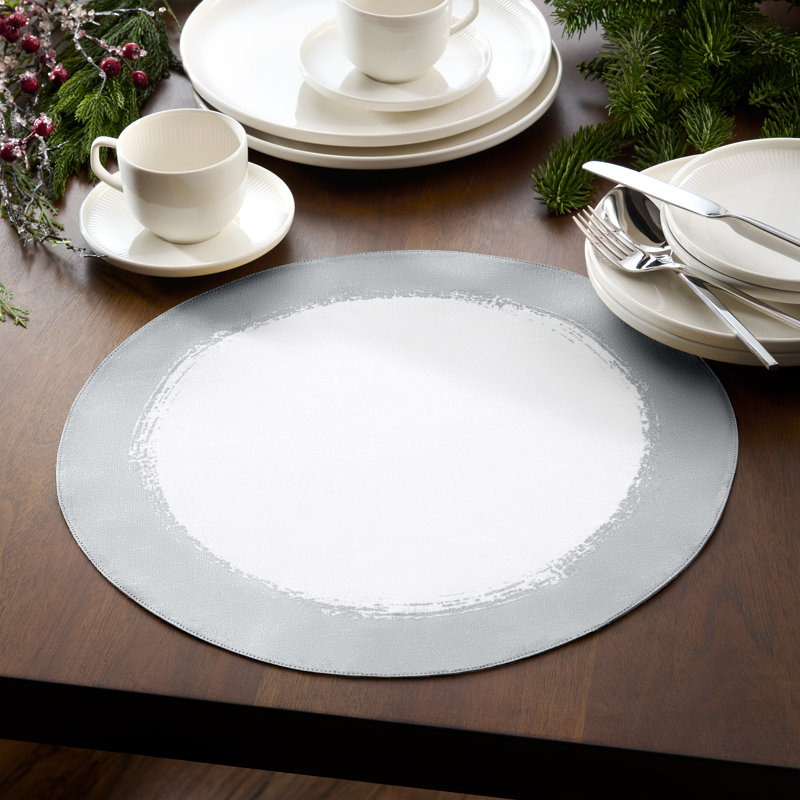 Ensembles de table ronds Villeroy & Boch à motif de coups de pinceau métallisés, lot de 4, blanc/argent - 38 cm x 38 cm