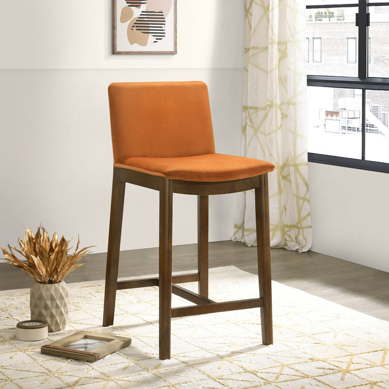 Chaise de comptoir Shannon en velours orange brûlé