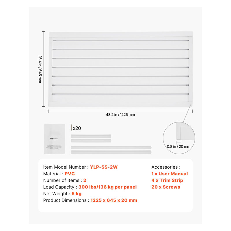 Panneau à lattes en PVC blanc 2 x 4 pi - Système d'organisation de garage robuste avec rangement modulaire
