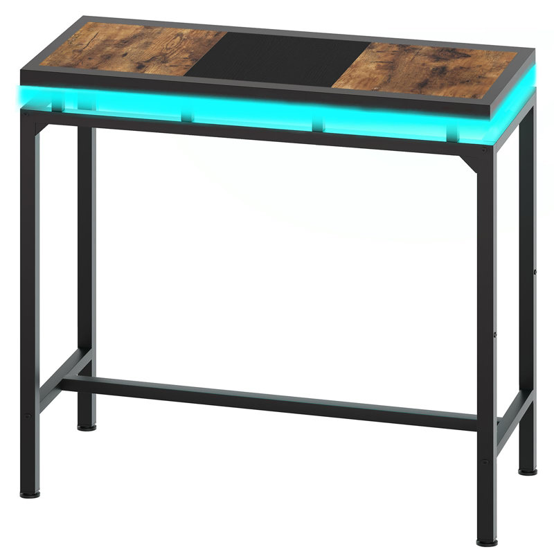 34.6" Bar Table with LED Lights, Rustic Brown/Black