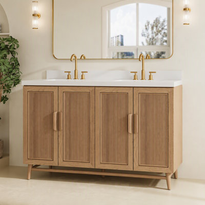 Meuble-lavabo autoportant de 152 cm (60 po) entièrement assemblé, avec lavabo simple, structure en bois massif et comptoir blanc en bois d'ingénierie.