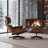 Mid Century Genuine Leather Chaise Lounge Chair with Ottoman and Solid Wood Frame for Living Room, Study Room, Guest Room -1702219451