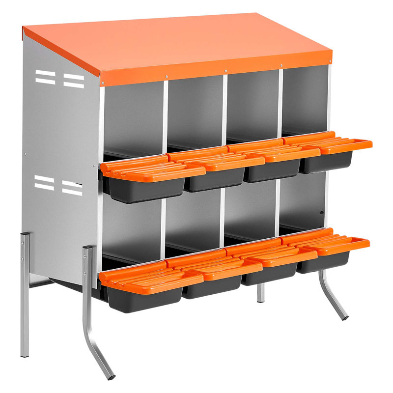 Boîtes de nidification pour poulets, 8 compartiments, avec pieds de support, collection Easy Egg, acier galvanisé et plastique à haute résistance, boîtes gigognes pour poules et poules pondeuses, orange