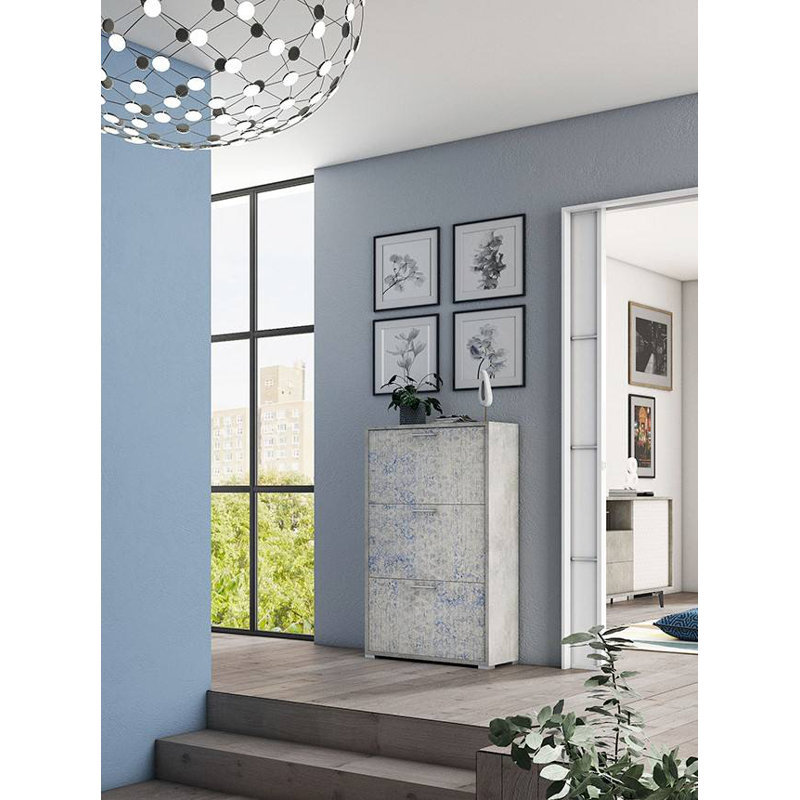 Flip Down Shoe Storage, Cement/Light Blue