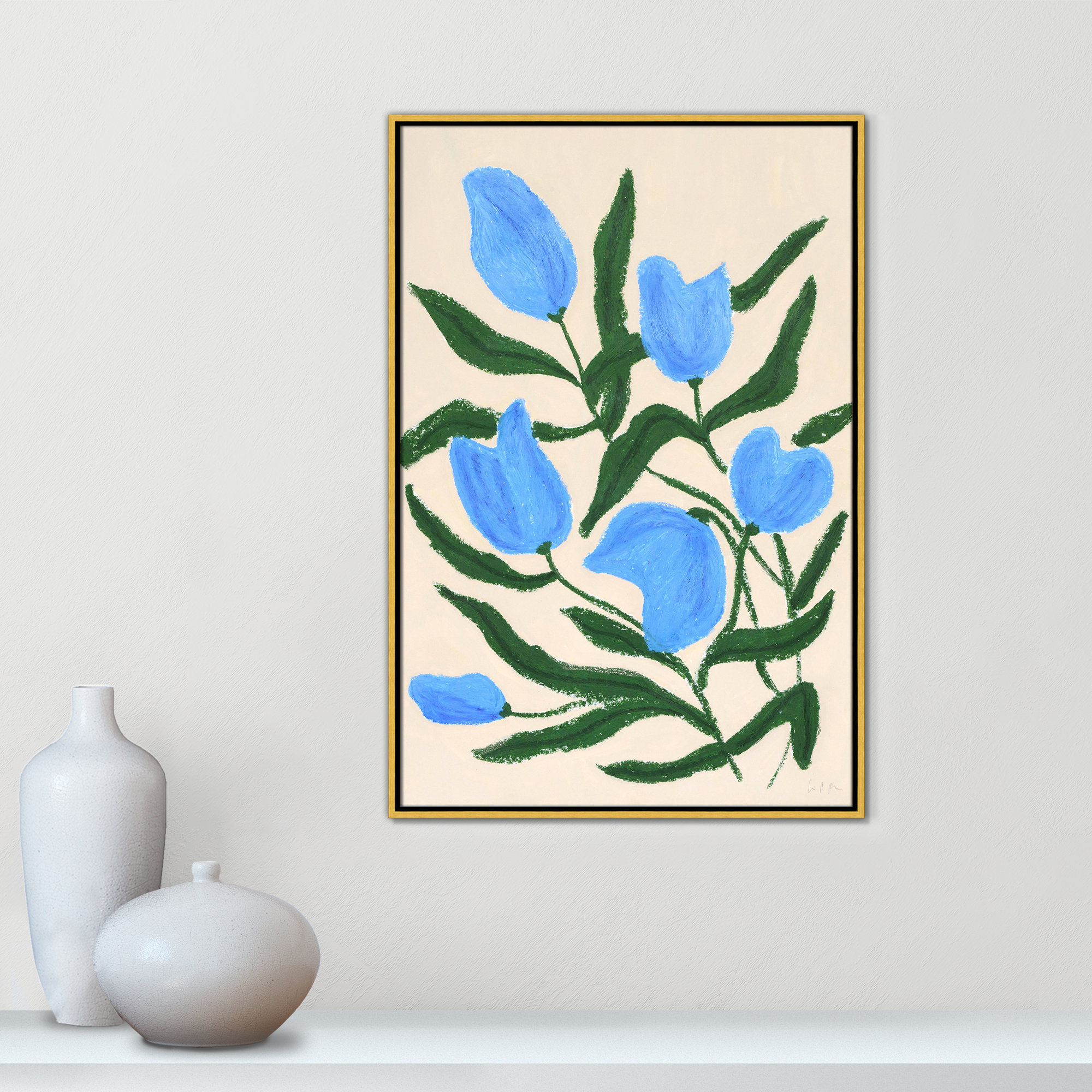 Blue Tulips Print by Camilla Bergqvist, 37.5" H x 25.5" W, Gold