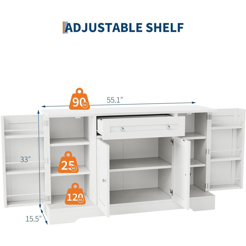 Buffet moderne 55 "avec tiroir, tablettes et porte, Blanc