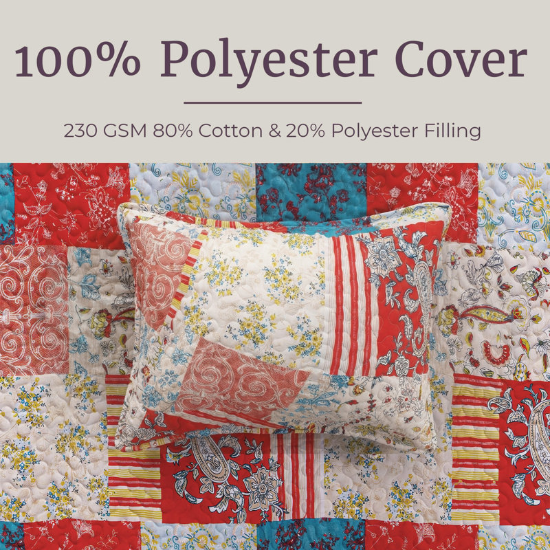 Lavish Home 2-Piece Twin Quilt Set - Mallory Classic Patchwork Twin Size Quilt Bedding Set with Pillow Sham - Machine Washable Lightweight Bedding (Multicolor)
