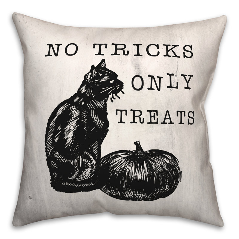  Housse et insert de coussin carré No Tricks Only Treats Cat, 16 po x 16 po
