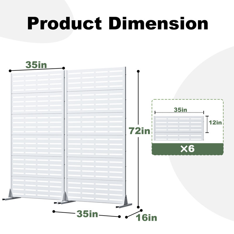 Panneau de clôture en métal pour l'extérieur, 72" H x 70" W x 16" D, Blanc