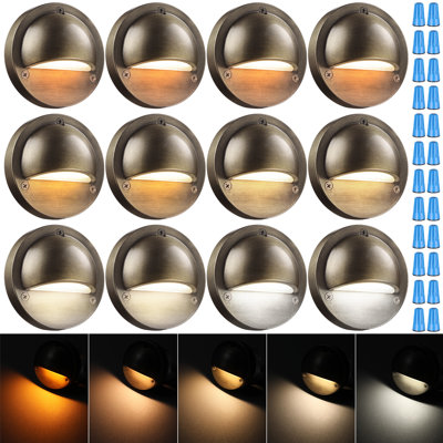 Halfmoon Low Voltage LED Deck Light, Half-Moon Frosted Glass Step, Stair and Fence Light, Bronze