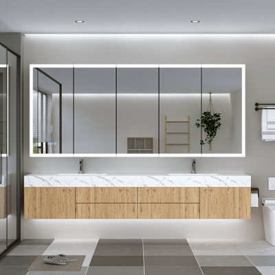 Pharmacie lumineuse à DEL avec miroir, armoire de salle de bain avec miroir 84 * 36 pouces avec lumières, encastrée ou murale, 3 couleurs Temperaturesanti-Fog