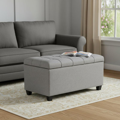 Banc de rangement rembourré en faux lin et bois massif 33 pouces Gracie Mills