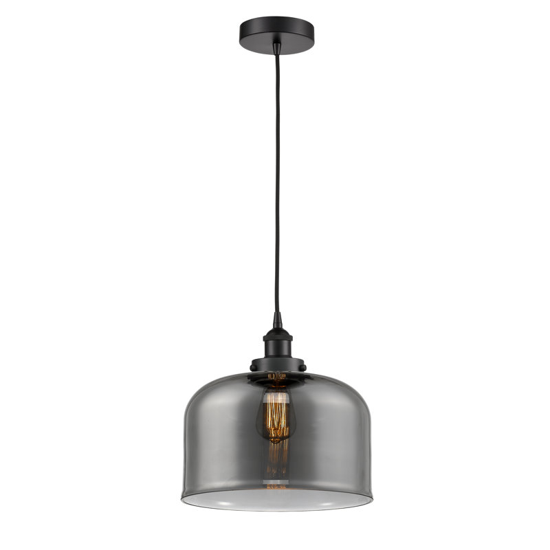 Luminaire suspendu en forme de cloche à 1 lumière Bostonia, gris, H 11,75 po x l 12 po x P 12 po, Noir mat