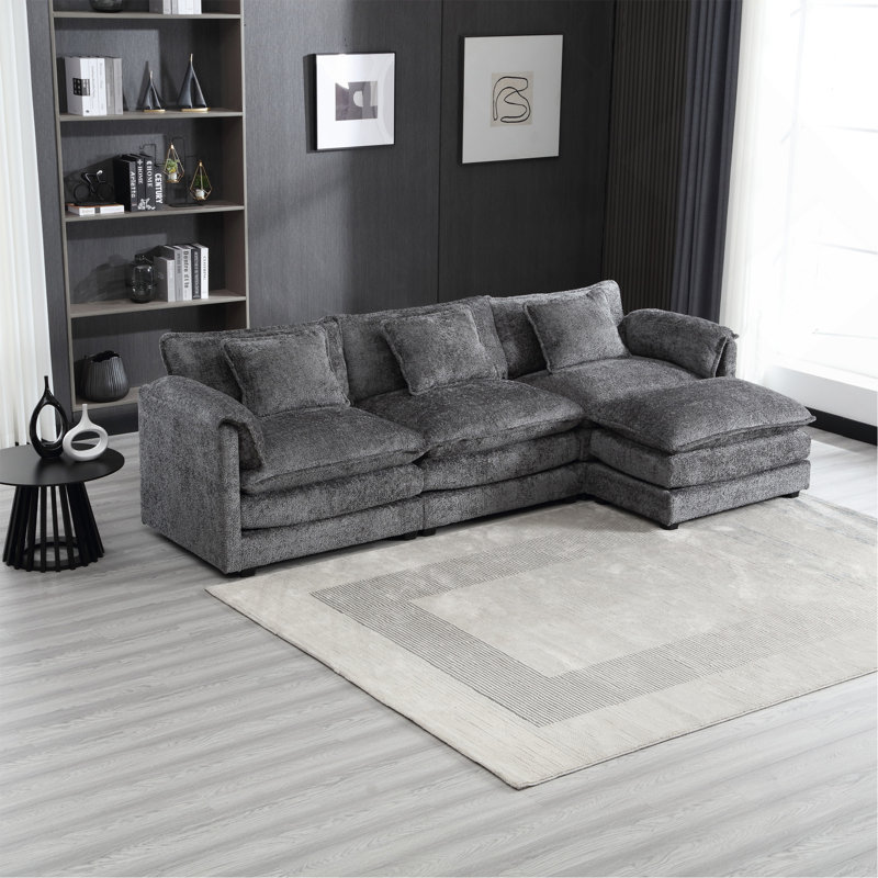 Canapé modulaire surdimensionné de 112 po pour le salon, canapé en L en chenille moderne, canapé-lit modulaire confortable avec repose-pieds mobile et mousse à mémoire de forme
