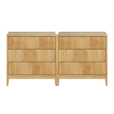 Commode Martinsen à 3 tiroirs avec cadre en bois massif et détails cannelés (ensemble de 2 pièces)