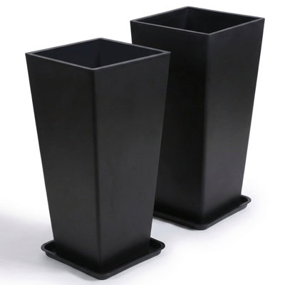 30" H Large Tall Planters with Drainage Holes for Indoor & Outdoor Black (Set of 2)