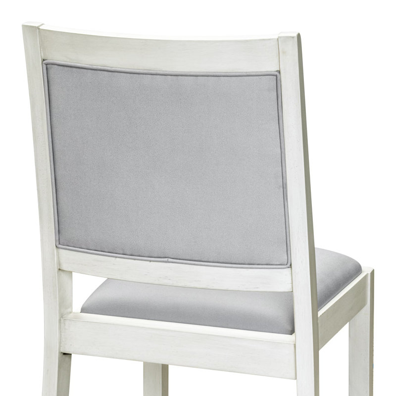 Ensemble de 2 chaises de salle à manger avec dossier gris clair et rembourré, finition blanc antique, Blanc, Blanc