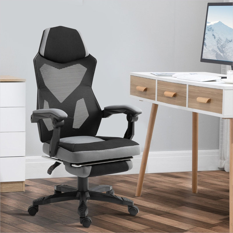 Fauteuil de bureau ergonomique massant gris classique avec hauteur réglable et repose-pieds inclinable