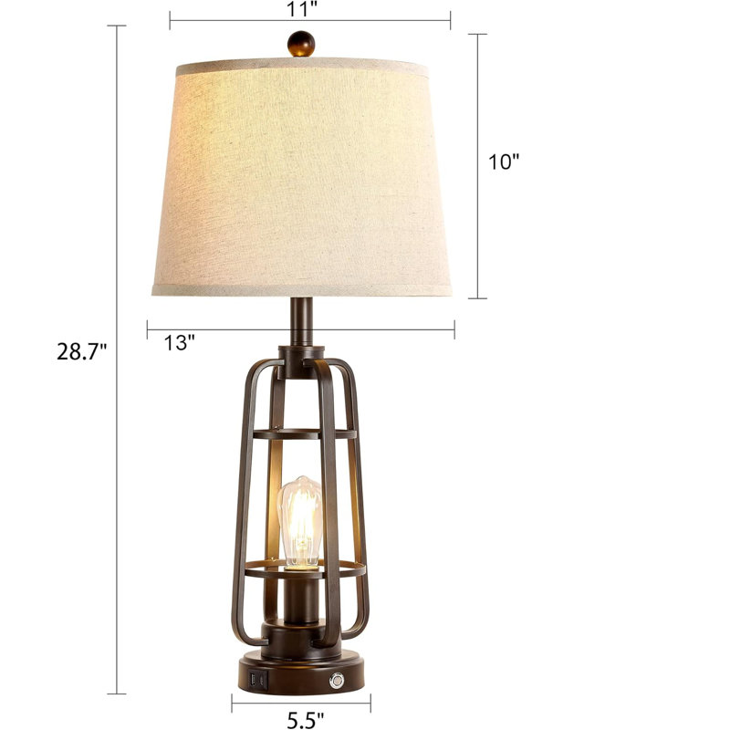Ensemble de 2 lampes de table de salon 28,7 "avec ports USB - Design industriel bronze rustique