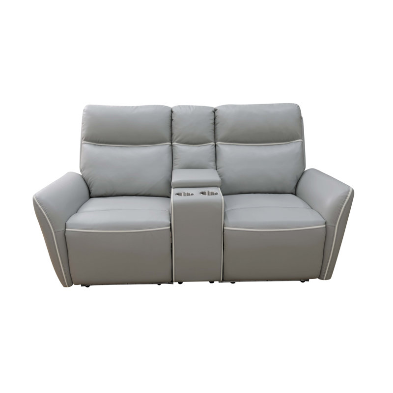 Causeuse inclinable en cuir 70 po avec console de rangement, USB et DEL