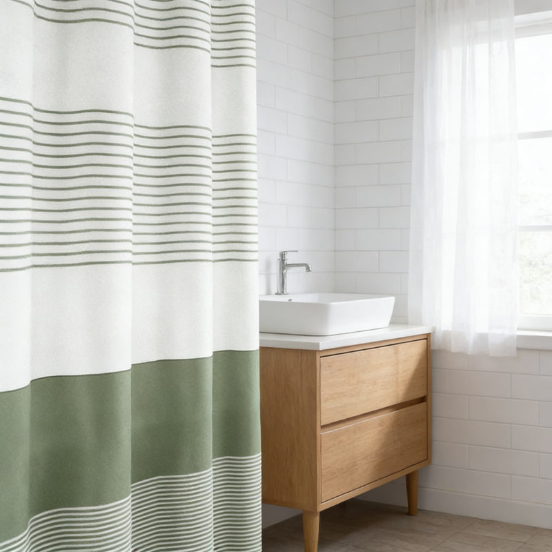 Rideau de douche avec pampilles, mélange de coton, rayures douces pour le décor de la salle de bain, 72 po x 72 po, lavable à la machine