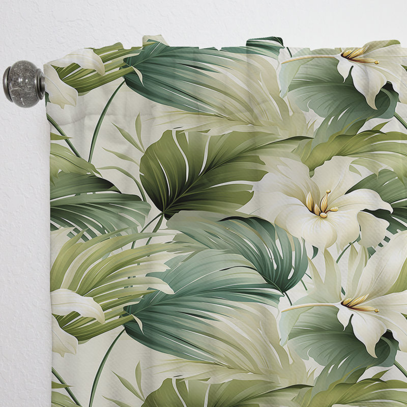 Neutre motif tropical Tropics II - rideau en velours tropical - obscurcissant - 1 panneau, L 52 po x L 84 po