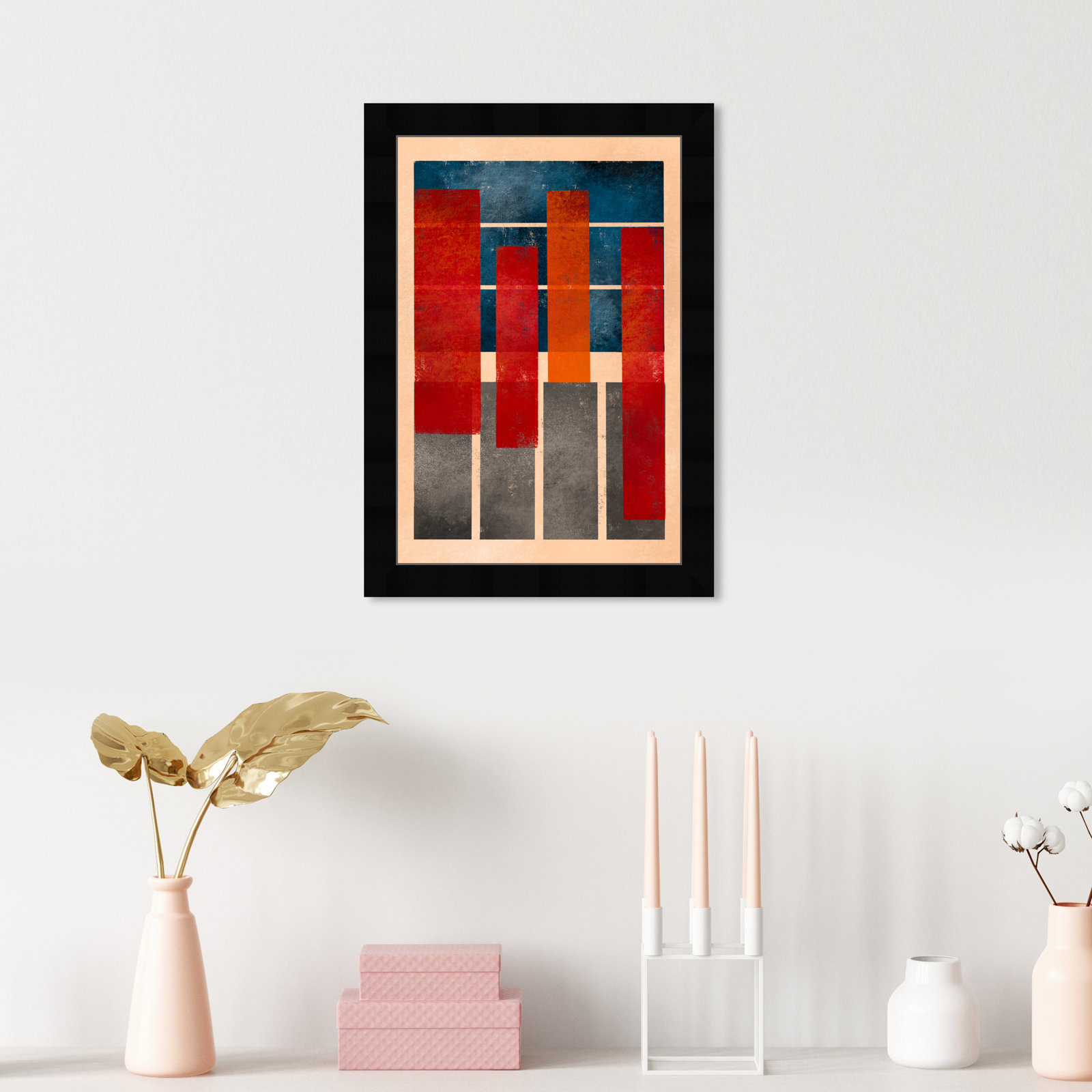 Geometric Red And Blue by Oliver Gal, Black, 17" H x 12" W