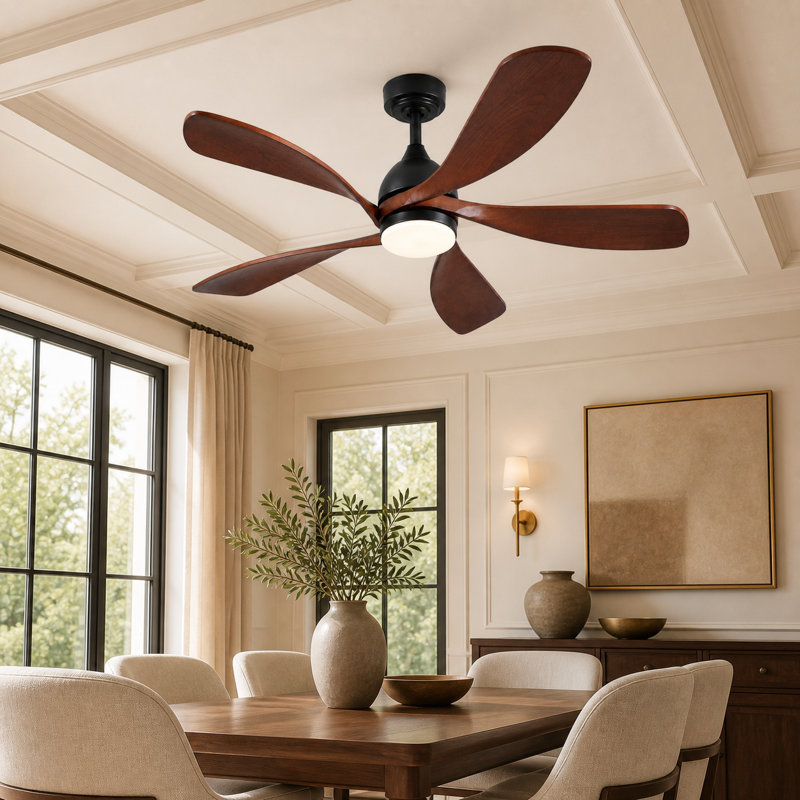 52" 5-Solid Blade Modern Ceiling Fan with Light and Remote, Black