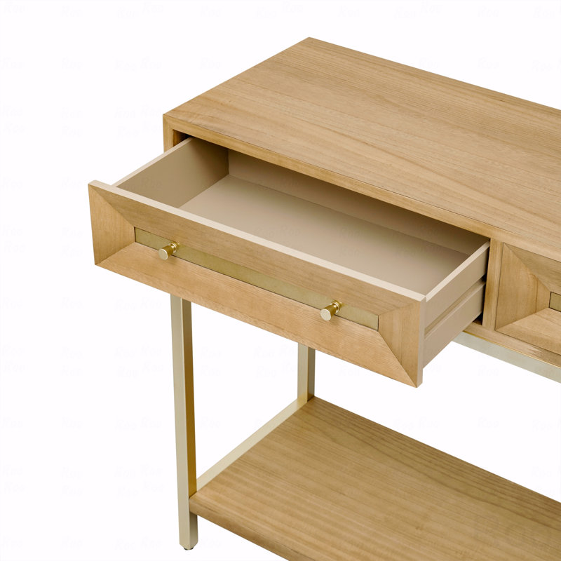 Retro Entryway Console Table With Two Drawers - Striking Geometric Design Hallway, Brown