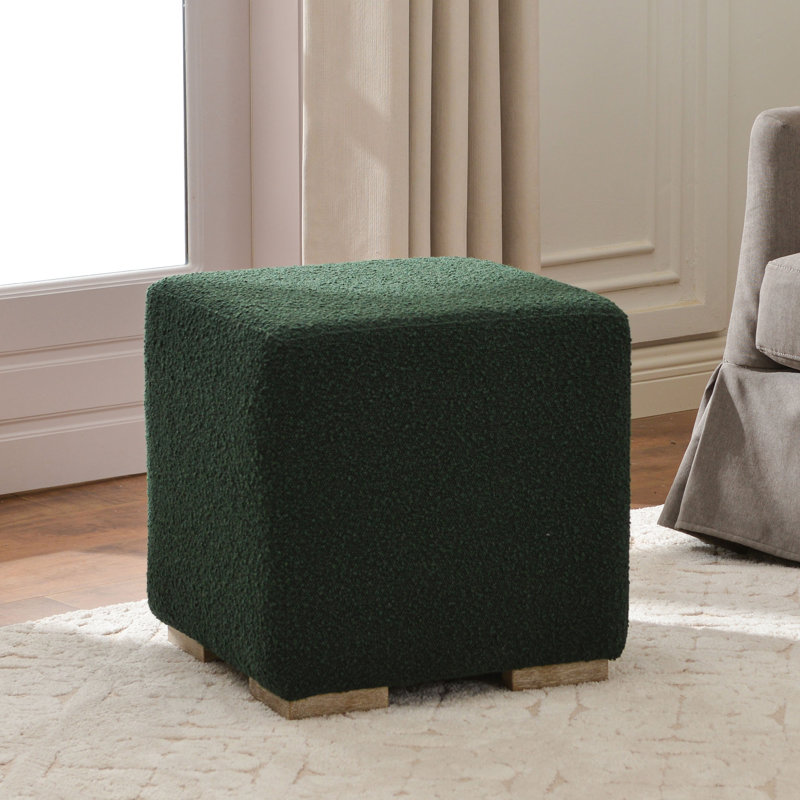 18.5" Wide Modern Square Boucle Upholstered Ottoman, Green