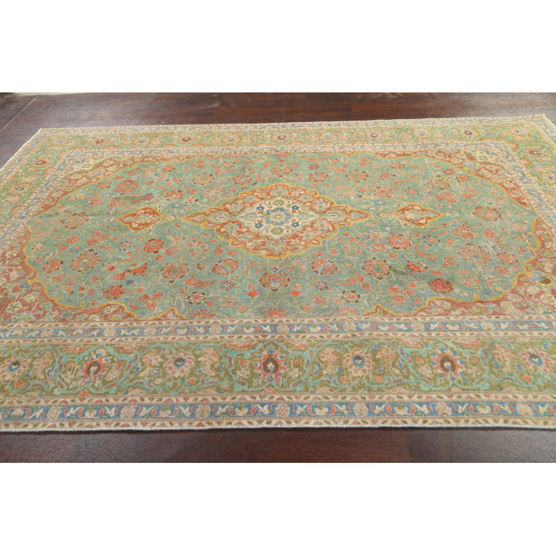 Tapis persan Kashan délavé surteint teint à la main 8 x 12