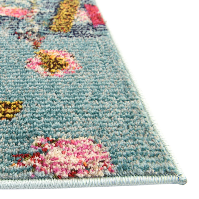 Tapis abstrait bleu / orange , Tapis de couloir 2 pi x 6 pi