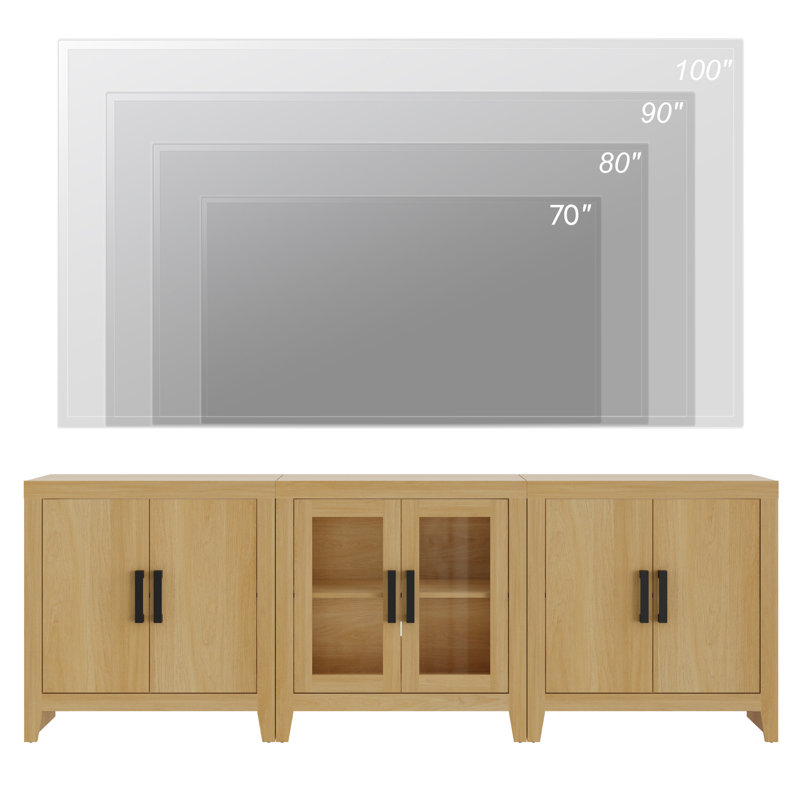 Farmhouse TV Stand For Tvs Up To 85 Inch, 3-Piece Modular Entertainment Center With Glass And Wood Doors,  Media Console For Living Room, Bedroom, Home Theater