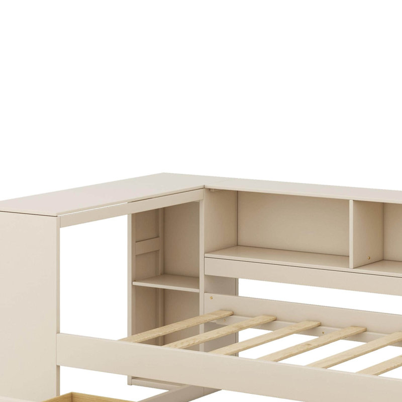 Lit plateforme avec tiroirs, tablettes de rangement, station de charge et tête de lit tapissier, Lit double