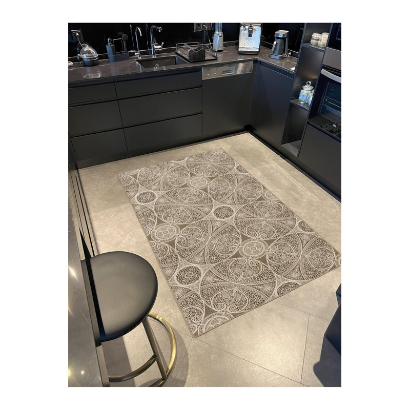 Tapis rond lavable à base géométrique, Sous-tapis rond 3 pi 3 po inclus